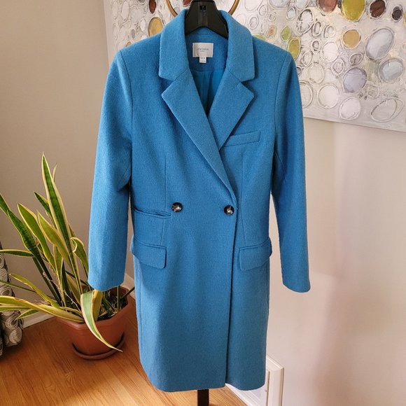 Blue Double-Breasted Women's Coat - Picture 1 of 7